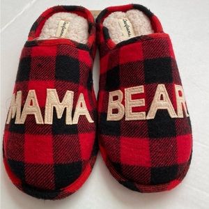 Dearfoams Mama Bear Buffalo Plaid Red Black Sherpa Footbed Slippers NWT Size XL